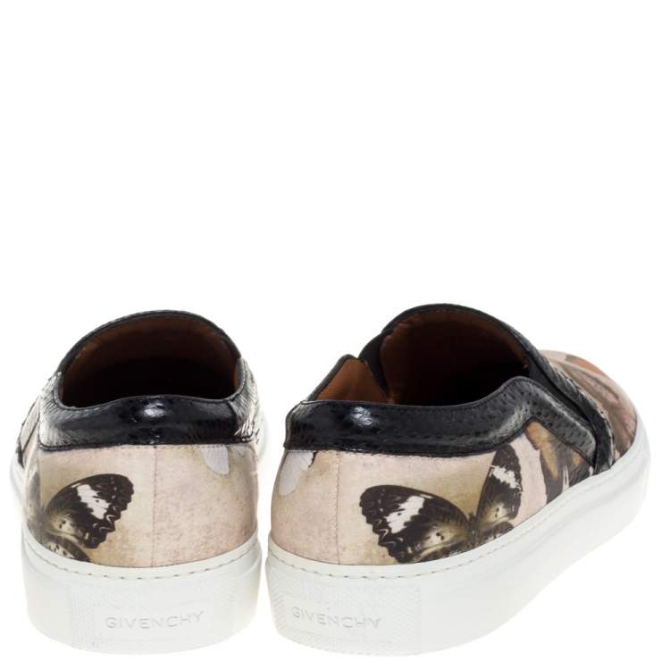 Pre Owned Givenchy Multi Color Python Trim and Leather Butterfly Print Round Toe Slip On Sneakers Size 37.5
