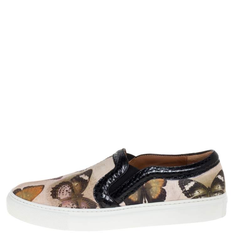 Pre Owned Givenchy Multi Color Python Trim and Leather Butterfly Print Round Toe Slip On Sneakers Size 37.5