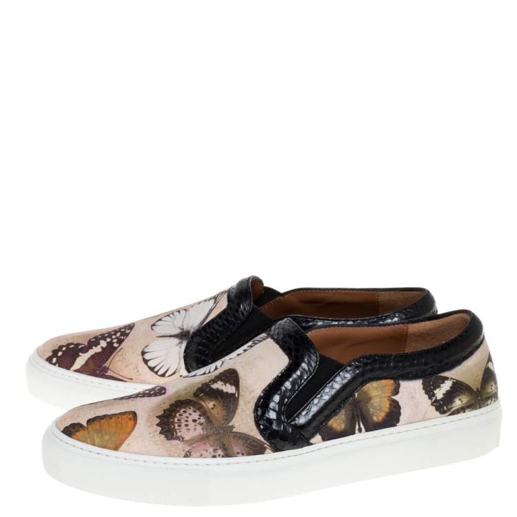 Pre Owned Givenchy Multi Color Python Trim and Leather Butterfly Print Round Toe Slip On Sneakers Size 37.5