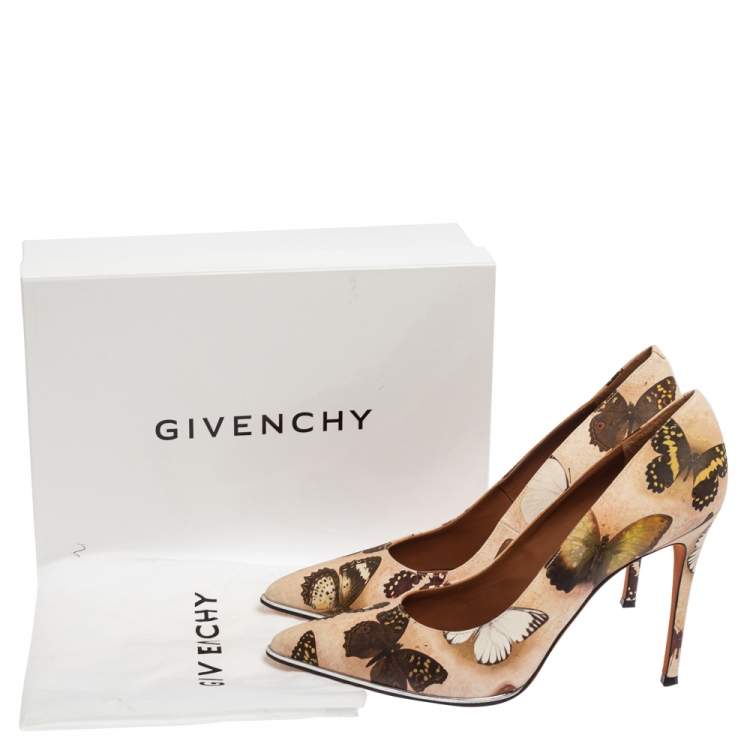 Pre Owned Givenchy Beige Satin Butterfly Printed Pointed Toe Pumps Size 40.5