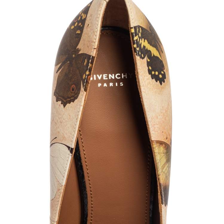 Pre Owned Givenchy Beige Satin Butterfly Printed Pointed Toe Pumps Size 40.5