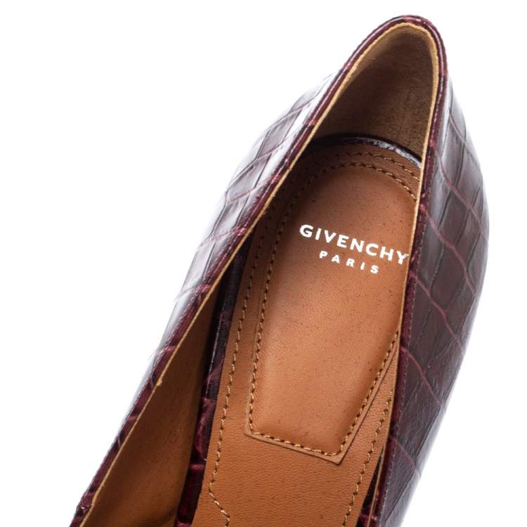 Pre Owned Givenchy Burgundy Croc Embossed Leather Pointed Toe Pumps Size 40