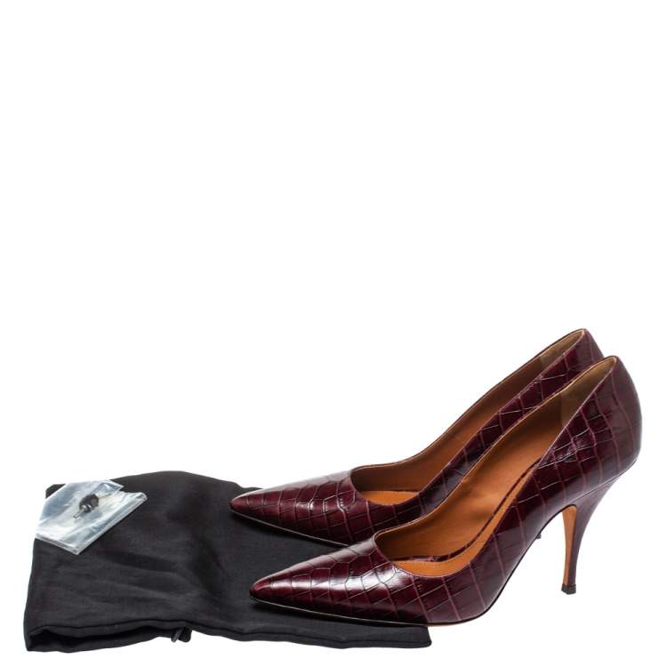 Pre Owned Givenchy Burgundy Croc Embossed Leather Pointed Toe Pumps Size 40