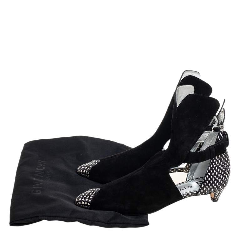 Pre Owned Givenchy Black Suede And Python Embossed Leather Ankle Boots Size 38.5