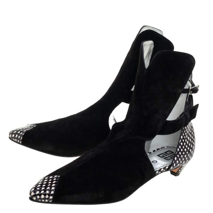 Pre Owned Givenchy Black Suede And Python Embossed Leather Ankle Boots Size 38.5