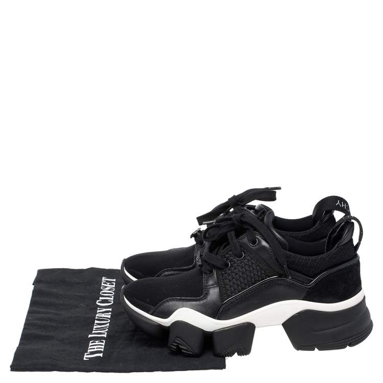 Pre Owned Givenchy Black Neoprene and Suede Jaw Low Top Sneakers Size 36