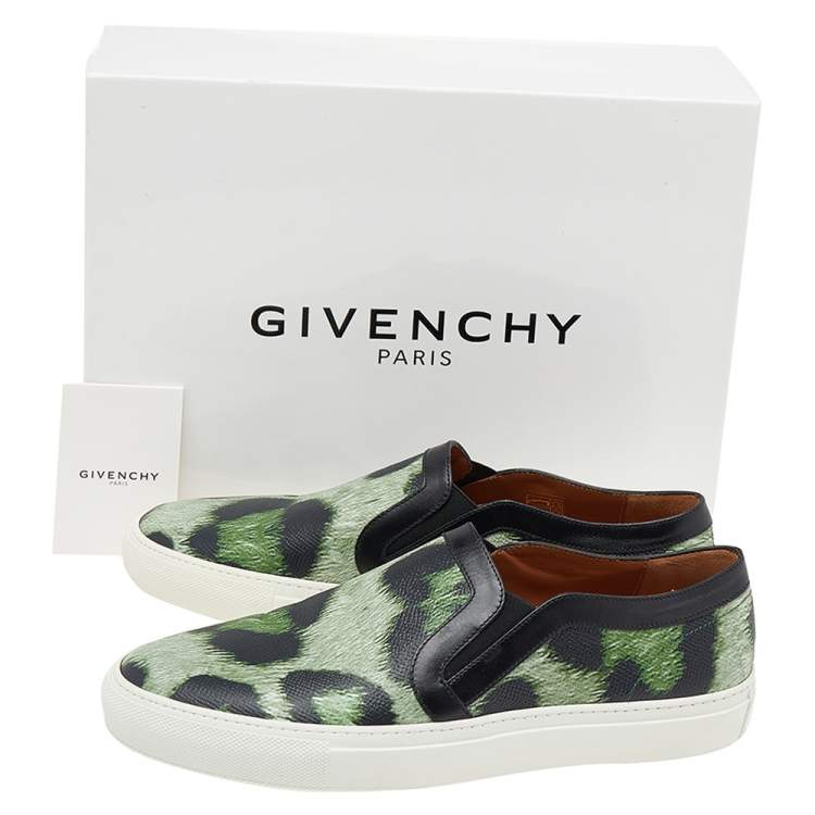 Pre Owned Givenchy Two Tone Jaguar Print Leather Skate Slip-On Sneakers Size 40
