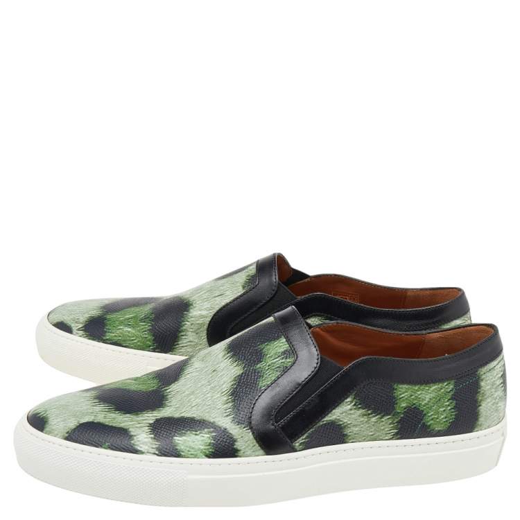 Pre Owned Givenchy Two Tone Jaguar Print Leather Skate Slip-On Sneakers Size 40