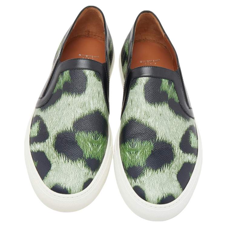 Pre Owned Givenchy Two Tone Jaguar Print Leather Skate Slip-On Sneakers Size 40