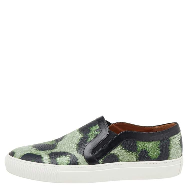 Pre Owned Givenchy Two Tone Jaguar Print Leather Skate Slip-On Sneakers Size 40