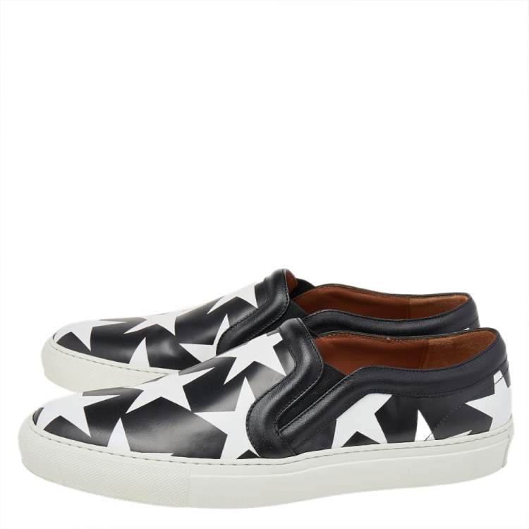 Pre Owned Givenchy Black/White Leather Skate Star Print Slip On Sneakers Size 41
