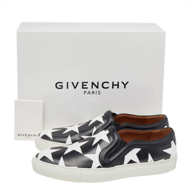 Pre Owned Givenchy Black/White Leather Skate Star Print Slip On Sneakers Size 41