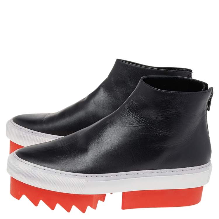 Pre Owned Givenchy Black Leather Mid Skate Ankle Sneakers Booties Size 37.5