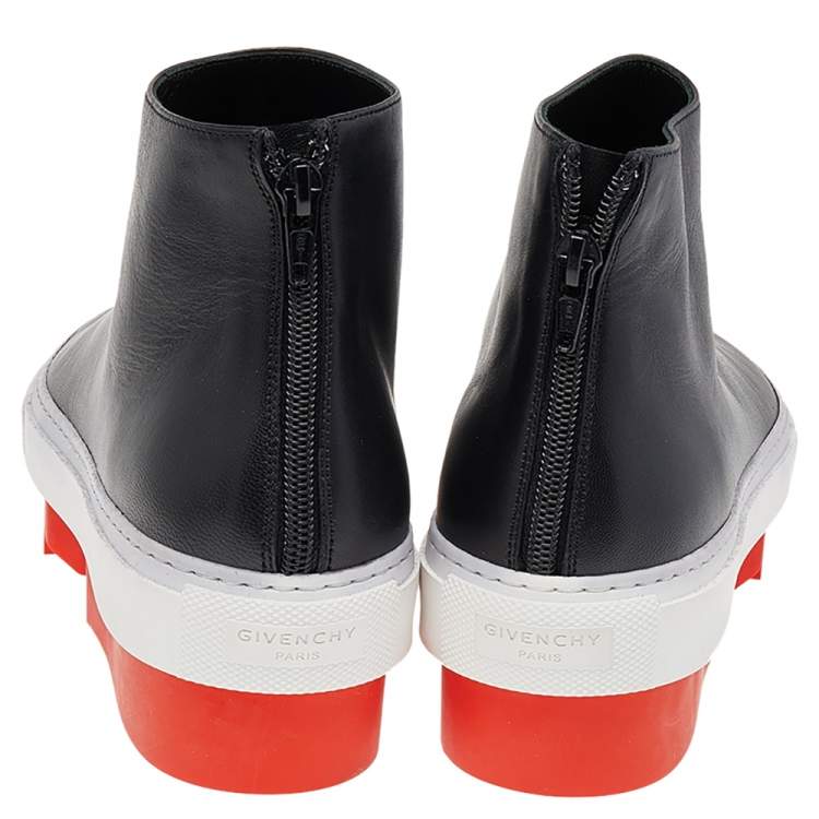 Pre Owned Givenchy Black Leather Mid Skate Ankle Sneakers Booties Size 37.5