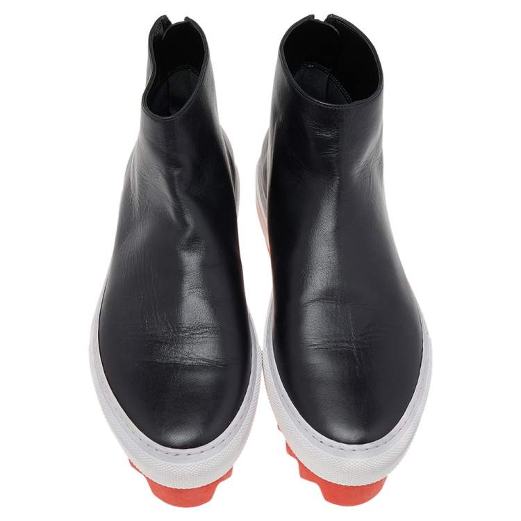 Pre Owned Givenchy Black Leather Mid Skate Ankle Sneakers Booties Size 37.5