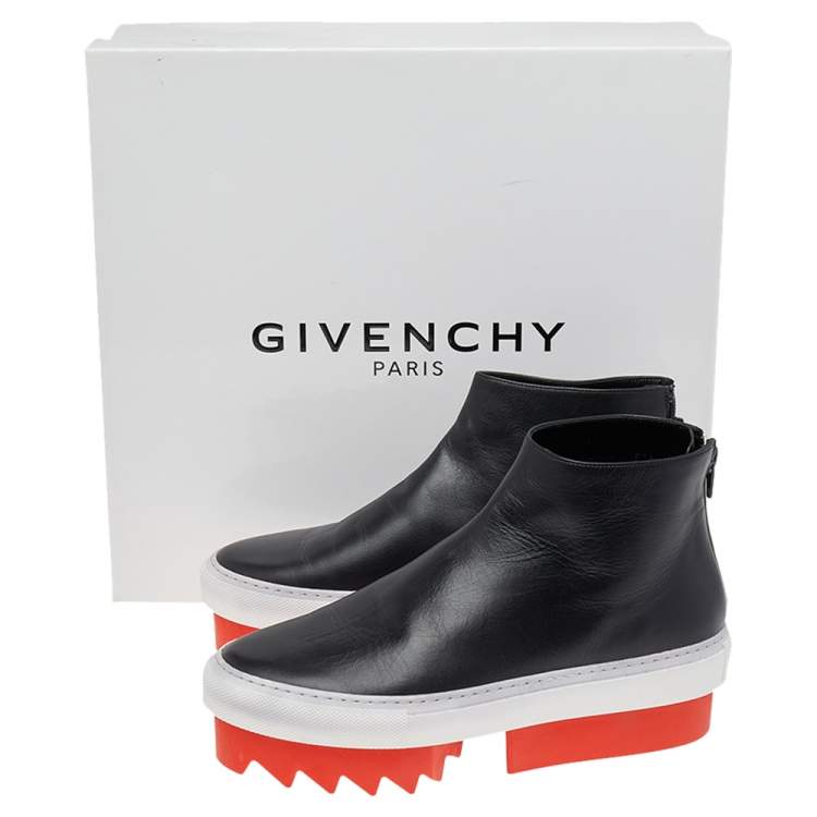 Pre Owned Givenchy Black Leather Mid Skate Ankle Sneakers Booties Size 37.5