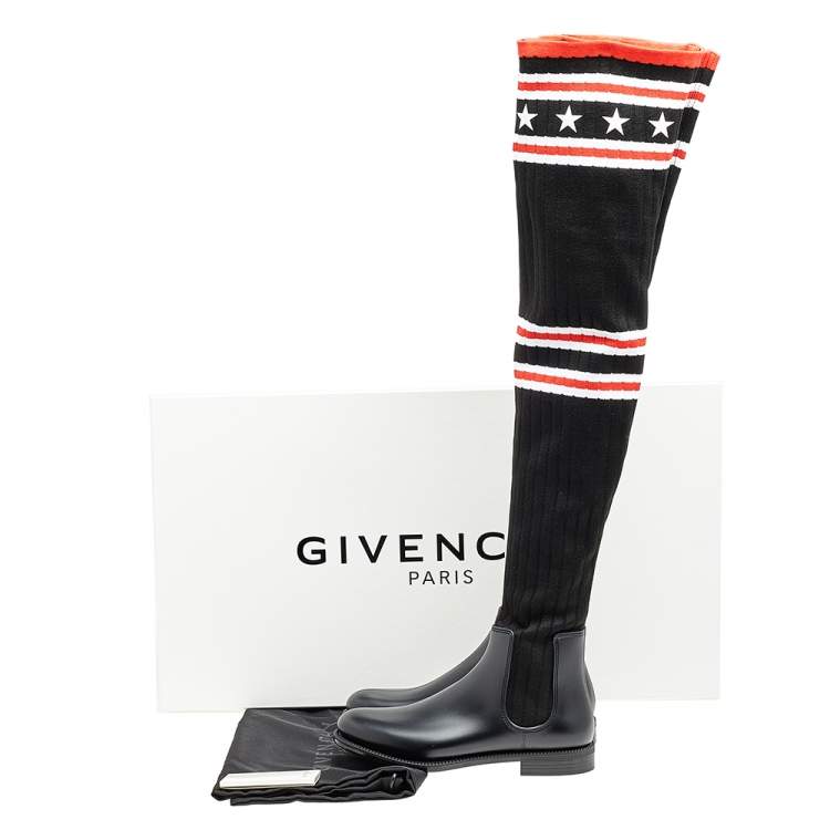Pre Owned Givenchy Black Rubber And Knit Fabric Storm Thigh High  Knee Sock Boots Size 38