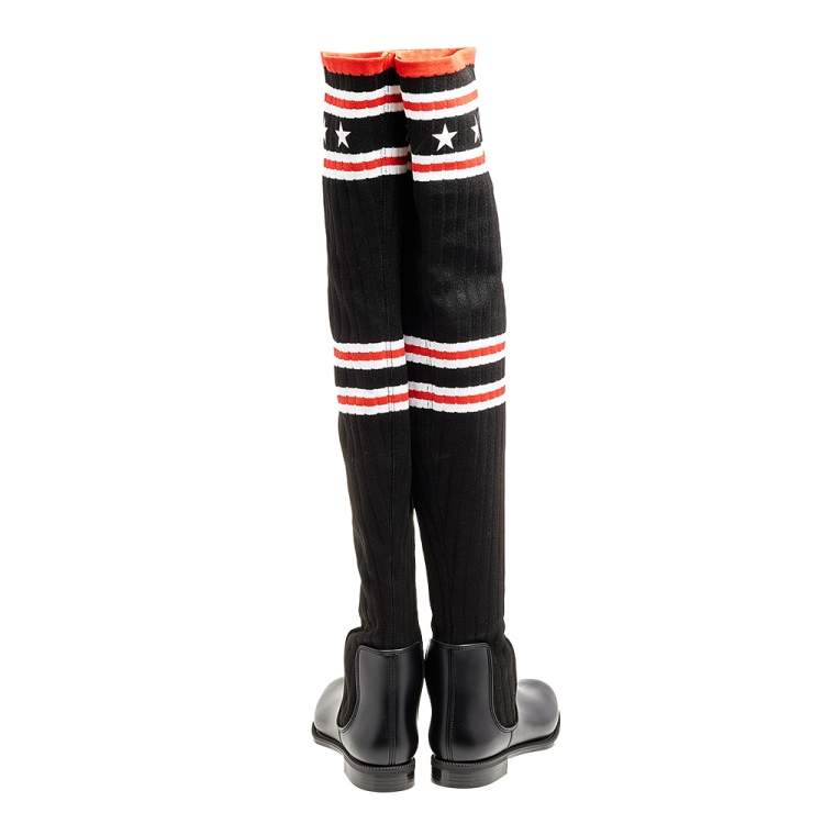 Pre Owned Givenchy Black Rubber And Knit Fabric Storm Thigh High  Knee Sock Boots Size 38
