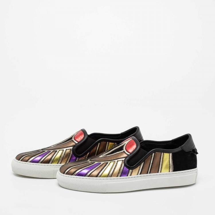Pre Owned Givenchy Multicolored Leather Street Noedus Slip on Sneakers  Size 36.5