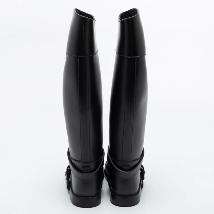 Pre Owned Givenchy Brown Rubber Riding Knee Length Lace Up Boots Size 39
