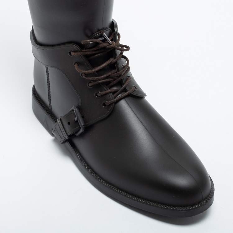 Pre Owned Givenchy Brown Rubber Riding Knee Length Lace Up Boots Size 39