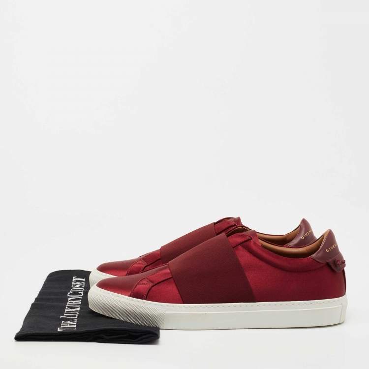 Pre Owned Givenchy Burgundy Satin and Elastic Band Slip On Sneakers Size 40