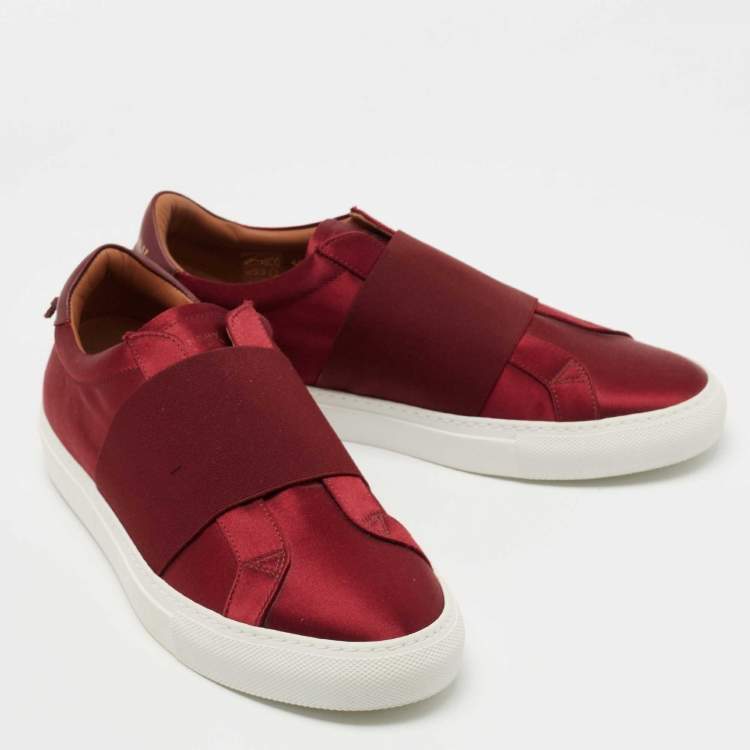 Pre Owned Givenchy Burgundy Satin and Elastic Band Slip On Sneakers Size 40