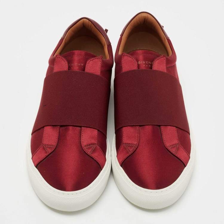 Pre Owned Givenchy Burgundy Satin and Elastic Band Slip On Sneakers Size 40