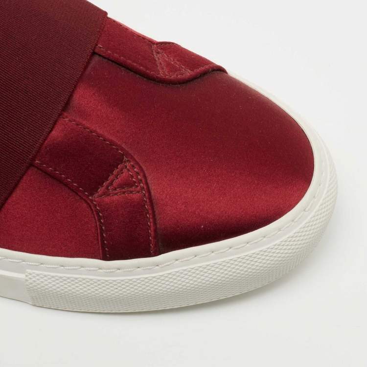 Pre Owned Givenchy Burgundy Satin and Elastic Band Slip On Sneakers Size 40