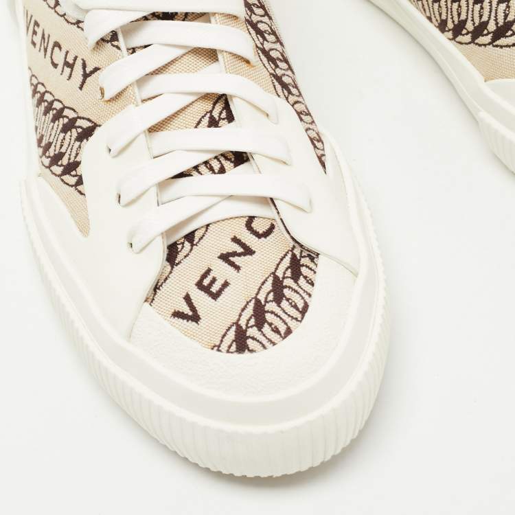 Pre Owned Givenchy Brown/White Leather and Canvas Chain Tennis Light Sneakers Size 38               
