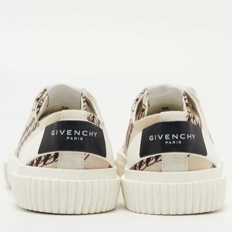 Pre Owned Givenchy Brown/White Leather and Canvas Chain Tennis Light Sneakers Size 38               