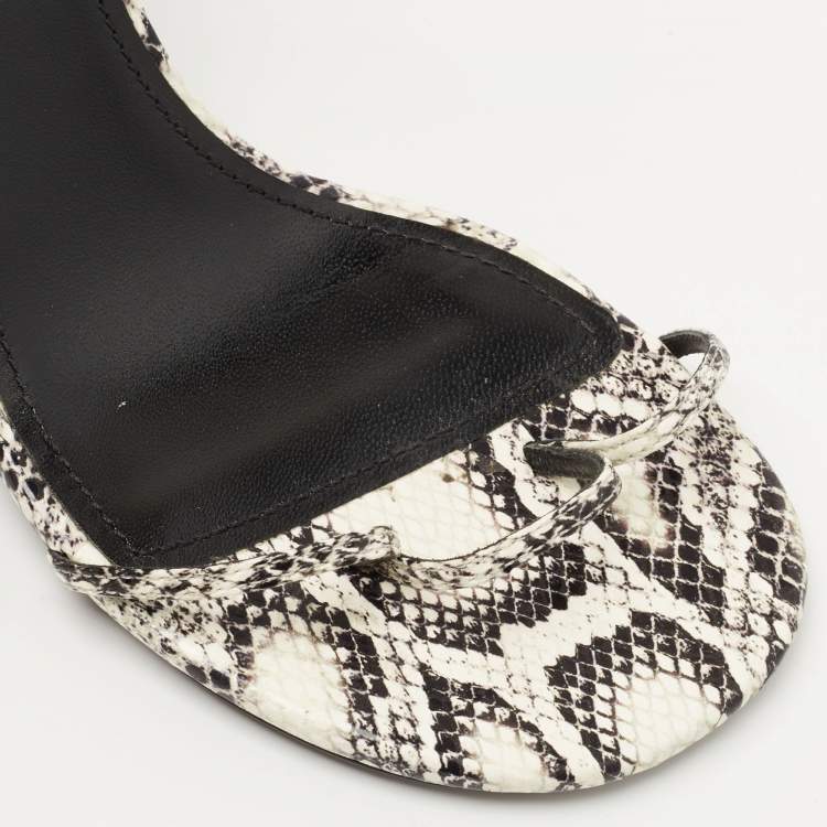 Pre Owned Givenchy White/Black Python Embossed Leather G Cube Heel Ankle Strap Sandals Size 37