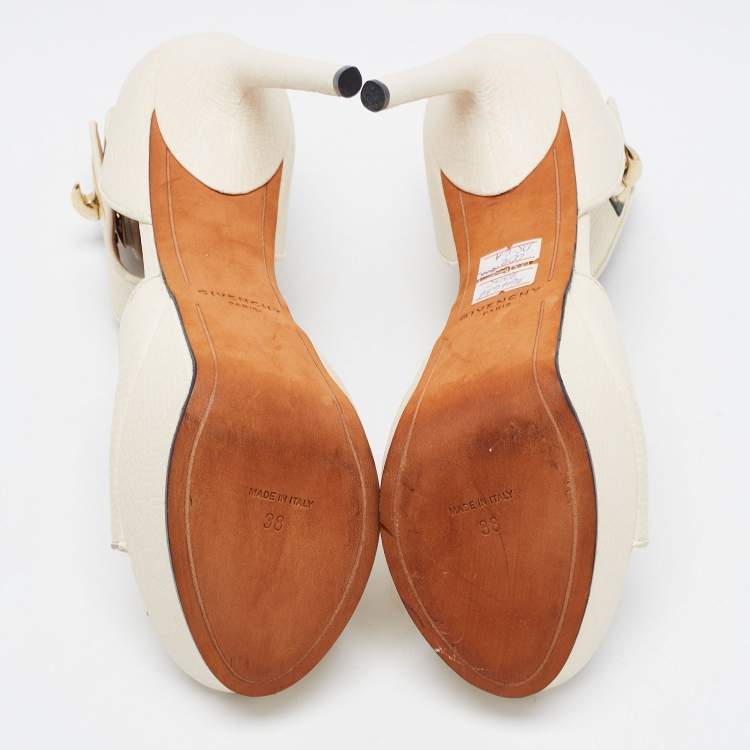 Pre Owned Givenchy Cream Leather Shark Lock Ankle Strap Platform Sandals Size 38