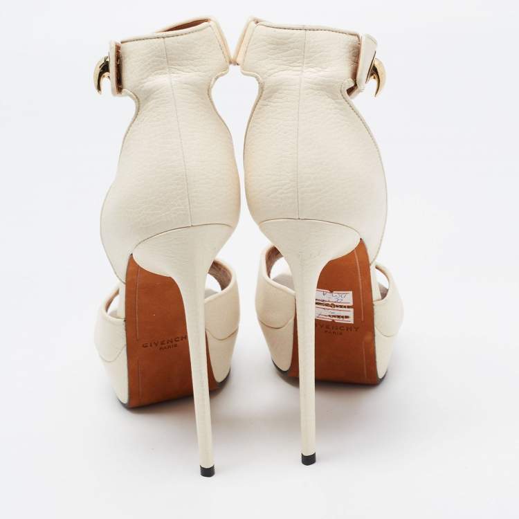 Pre Owned Givenchy Cream Leather Shark Lock Ankle Strap Platform Sandals Size 38