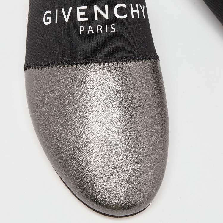Pre Owned Givenchy Metallic Grey Leather Bedford Flat Mules Size 36