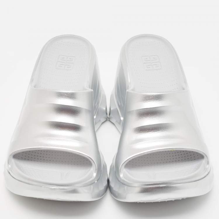 Pre Owned Givenchy Silver Rubber Marshmallow Sandals Size 36