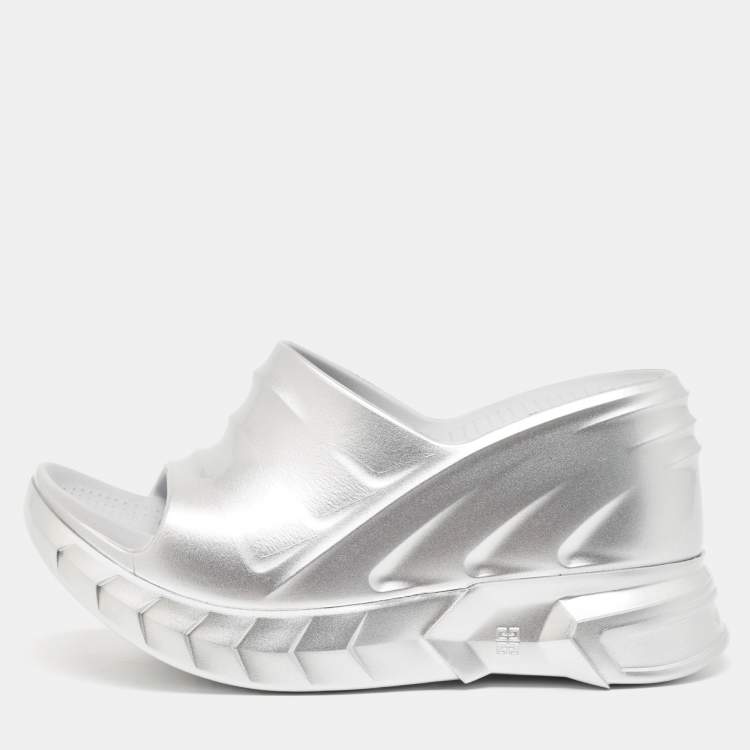 Pre Owned Givenchy Silver Rubber Marshmallow Sandals Size 36