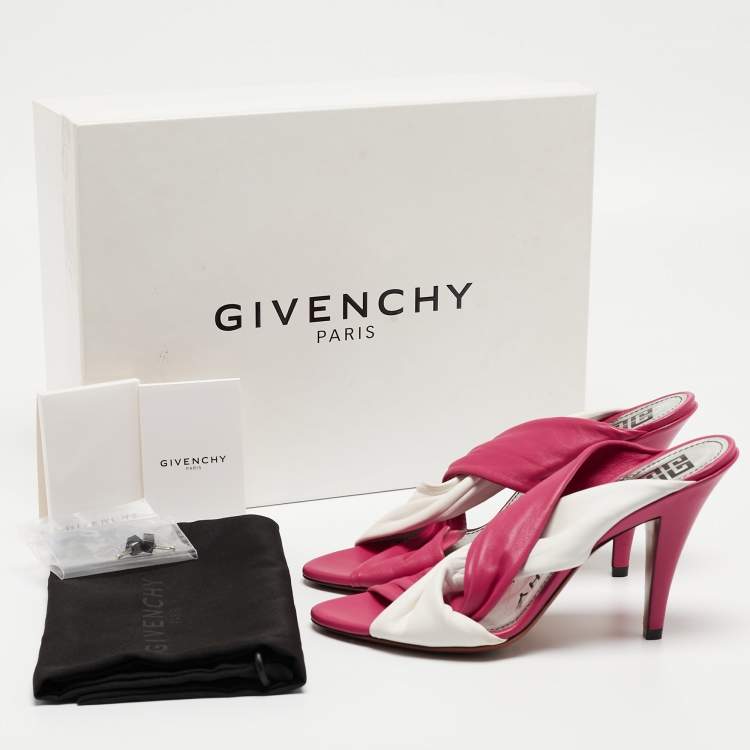 Pre Owned Givenchy Pink/White Leather Slide Sandals Size 36.5
