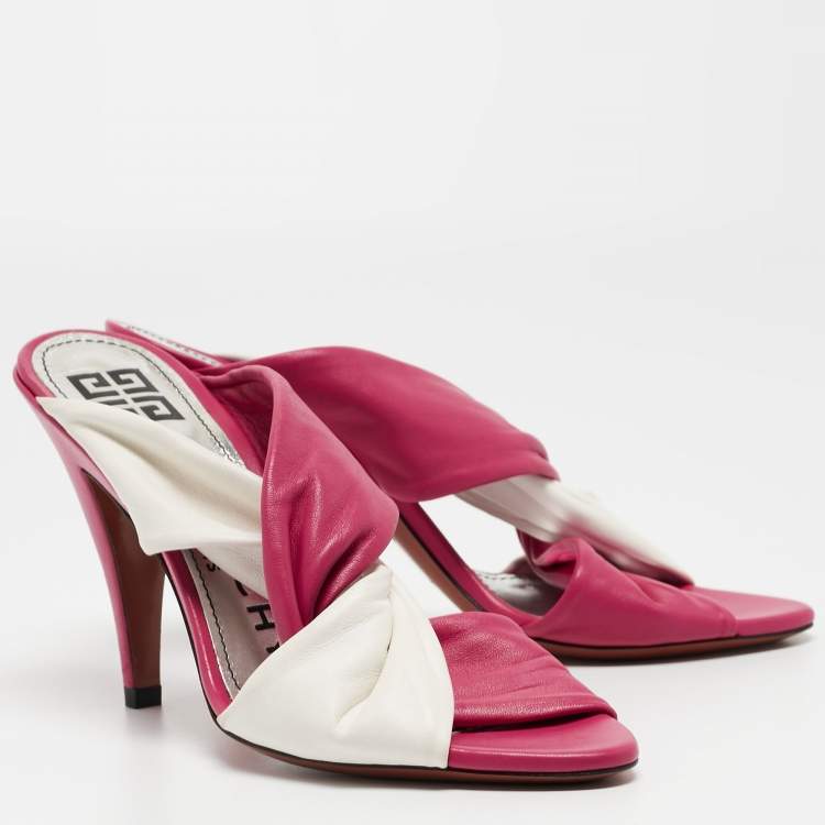 Pre Owned Givenchy Pink/White Leather Slide Sandals Size 36.5