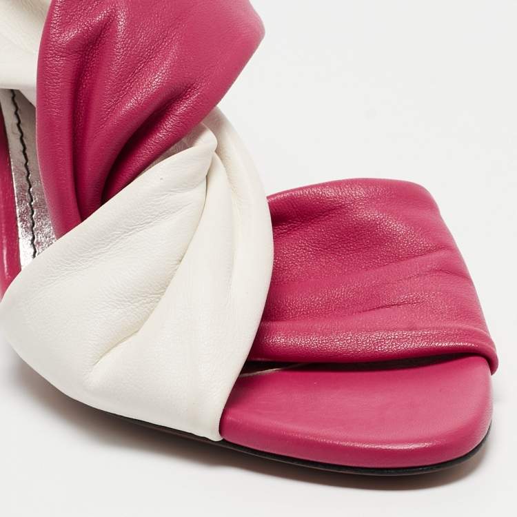 Pre Owned Givenchy Pink/White Leather Slide Sandals Size 36.5