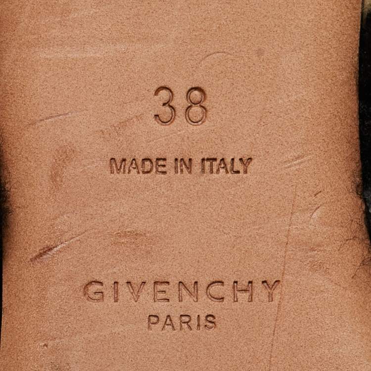Pre Owned Givenchy Brown/Black Calf Hair Flat Slides Size 38   