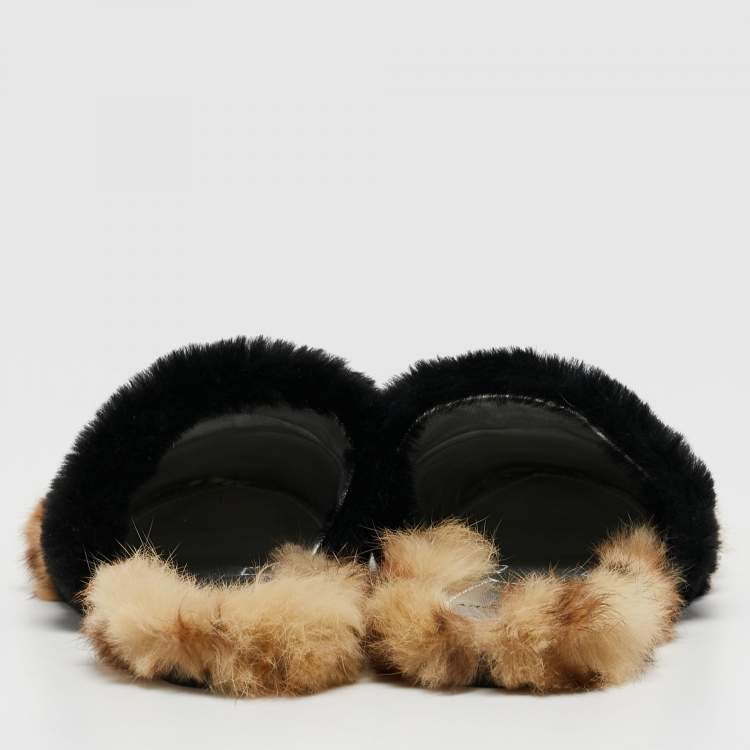 Pre Owned Givenchy Brown/Black Calf Hair Flat Slides Size 38   