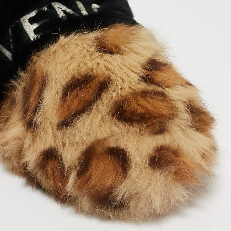 Pre Owned Givenchy Brown/Black Calf Hair Flat Slides Size 38   