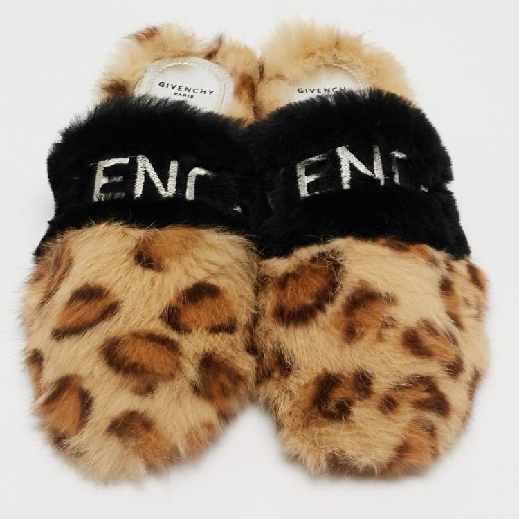 Pre Owned Givenchy Brown/Black Calf Hair Flat Slides Size 38   