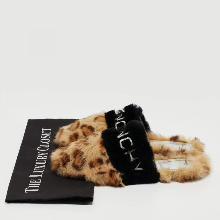 Pre Owned Givenchy Brown/Black Calf Hair Flat Slides Size 38   