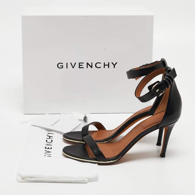 Pre Owned Givenchy Black Leather Ankle Sandals Size 36.5