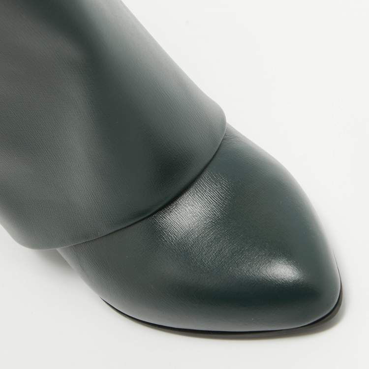 Pre Owned Givenchy Green Leather Shark Lock Wedge Knee Length Boots Size 40