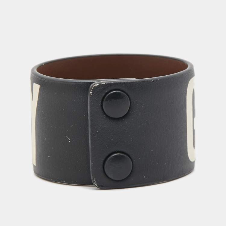 Pre Owned Givenchy Black Leather Logo Print Bracelet S
