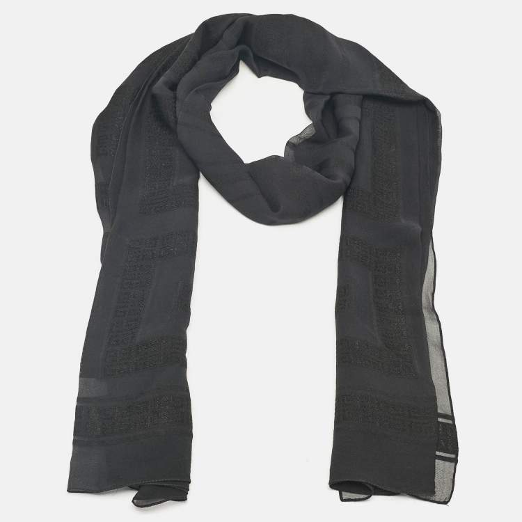 Pre Owned Givenchy Black Logo Patterned Silk Blend Scarf
