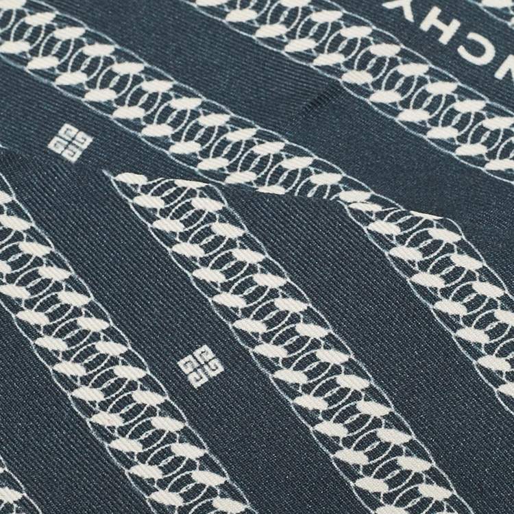 Pre Owned Givenchy Navy Blue Logo Chain Print Silk Bandeau Scarf